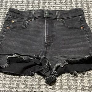 Charcoal Frayed Hem Denim Shorts